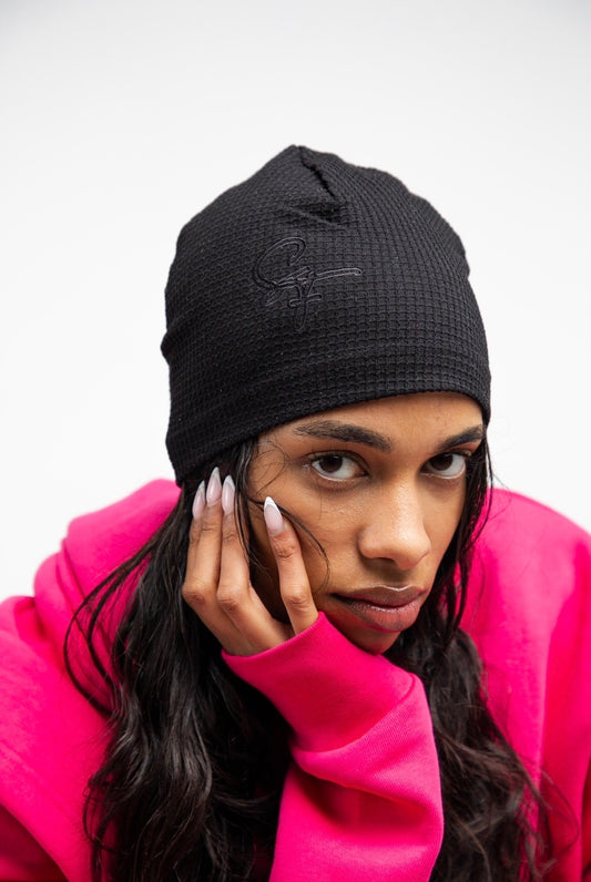 WAFFLE BEANIE - BLACK